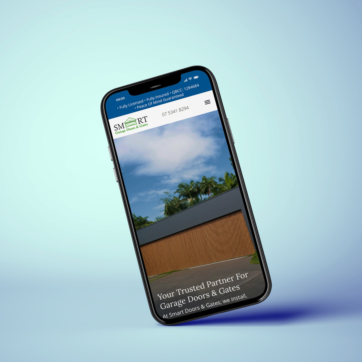 Mobile website display for Smart Doors and Gates in Queensland.