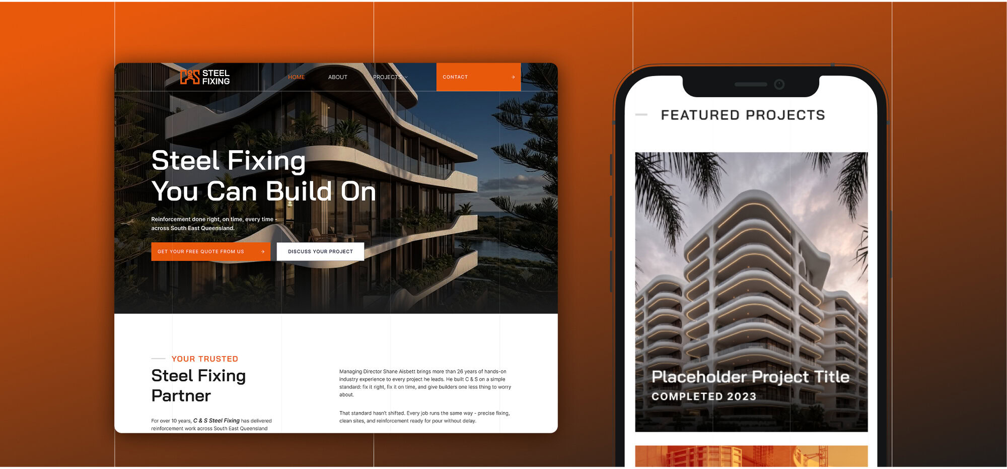 Modern building with steel fixing and construction details for C&S Steel Fixing.