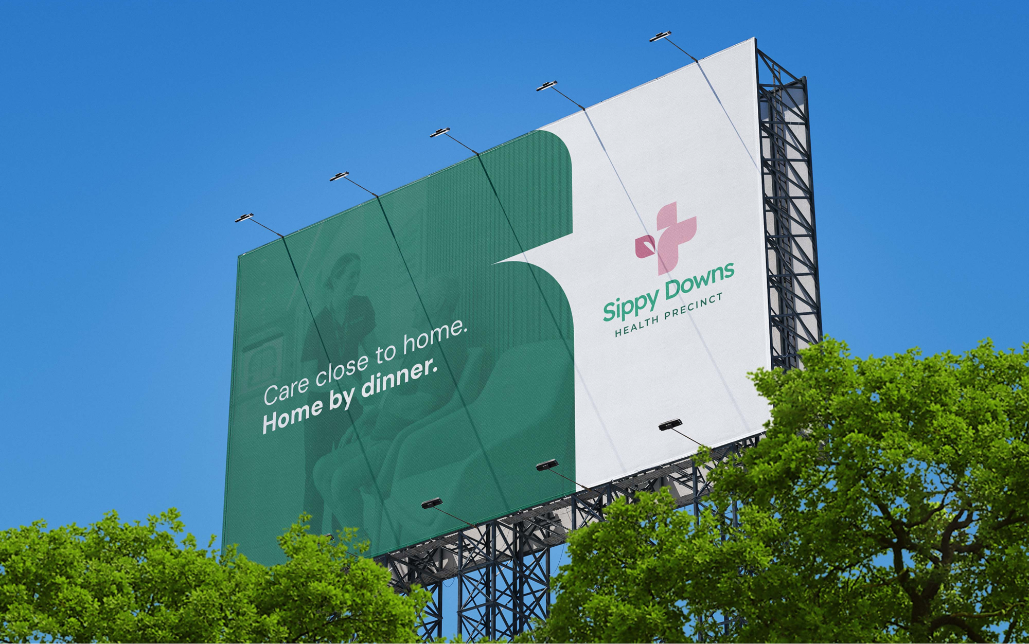 Large billboard for Sippy Downs Health Precinct with logo and slogan.