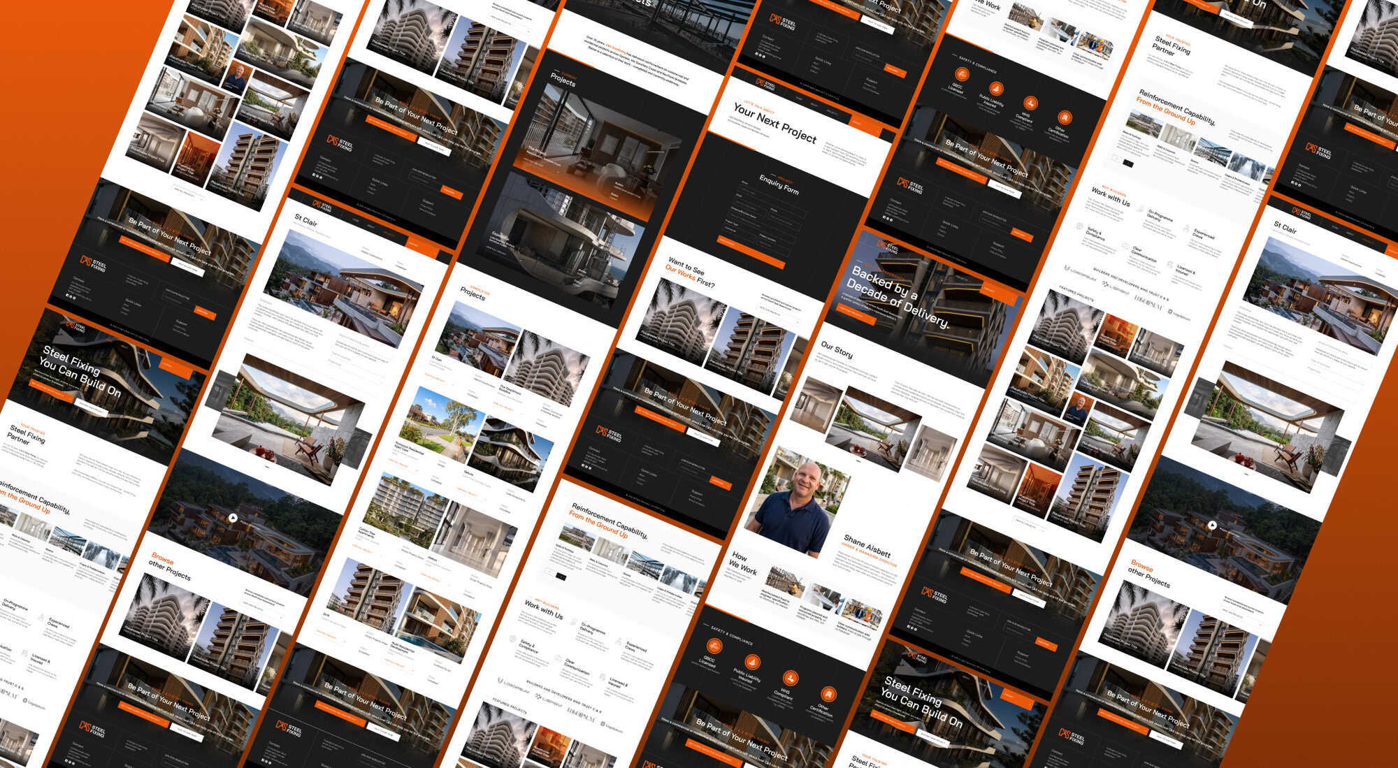 Collection of website screenshots for C&S Steel Fixing project by Growthify.