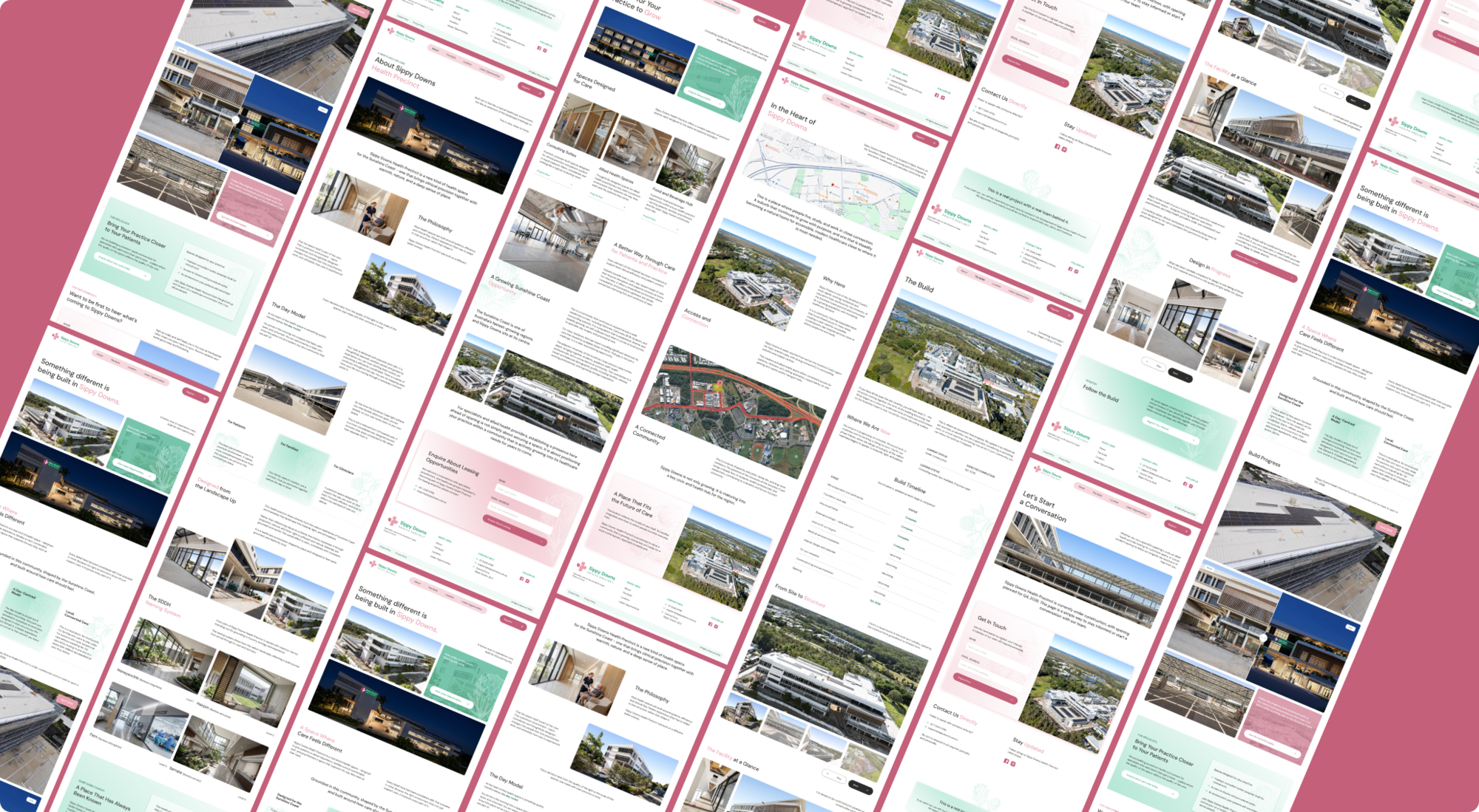 Collection of website layouts for Sippy Downs Health Precinct project.