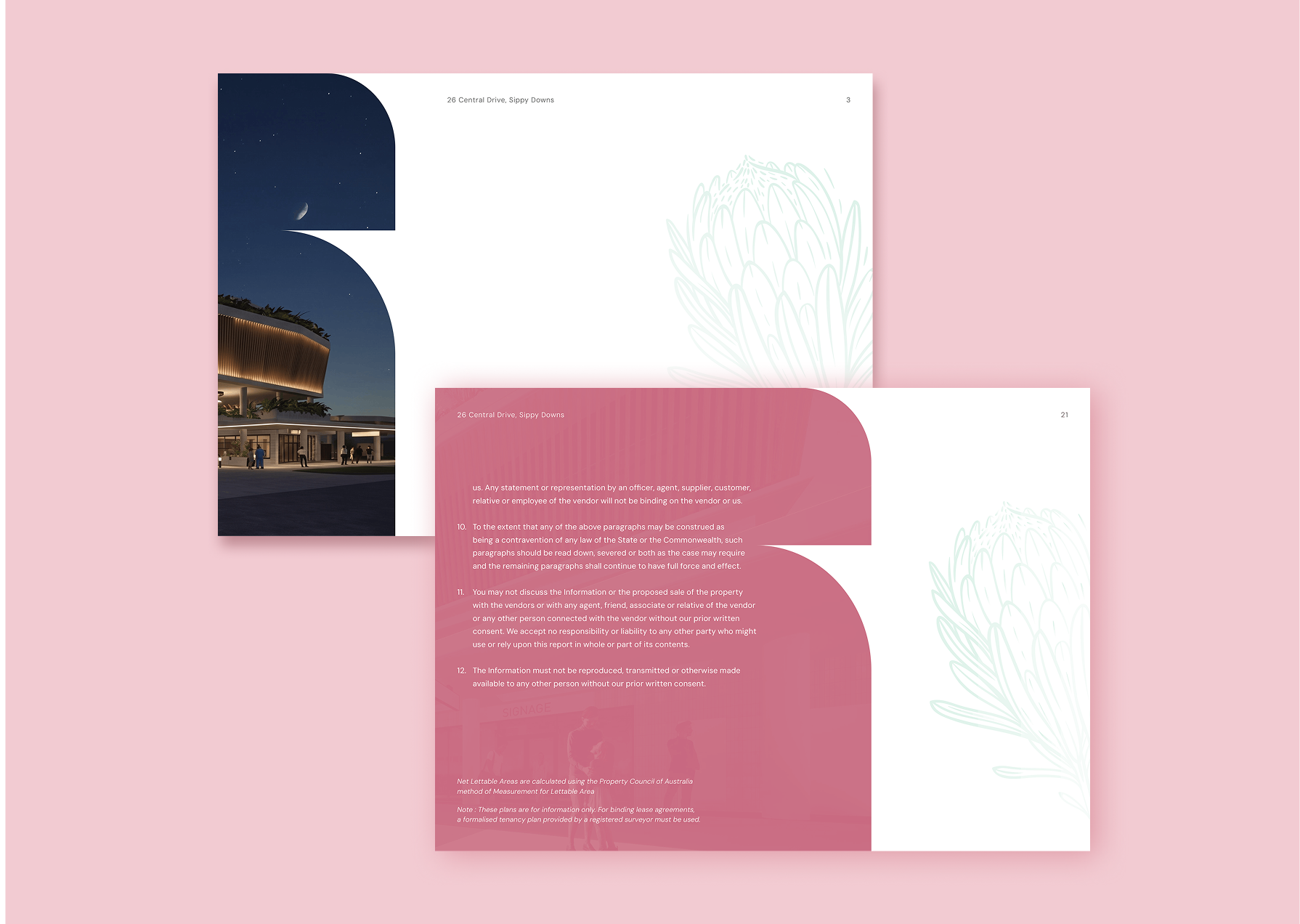 Two-page brochure for Sippy Downs Health Precinct with modern design elements.