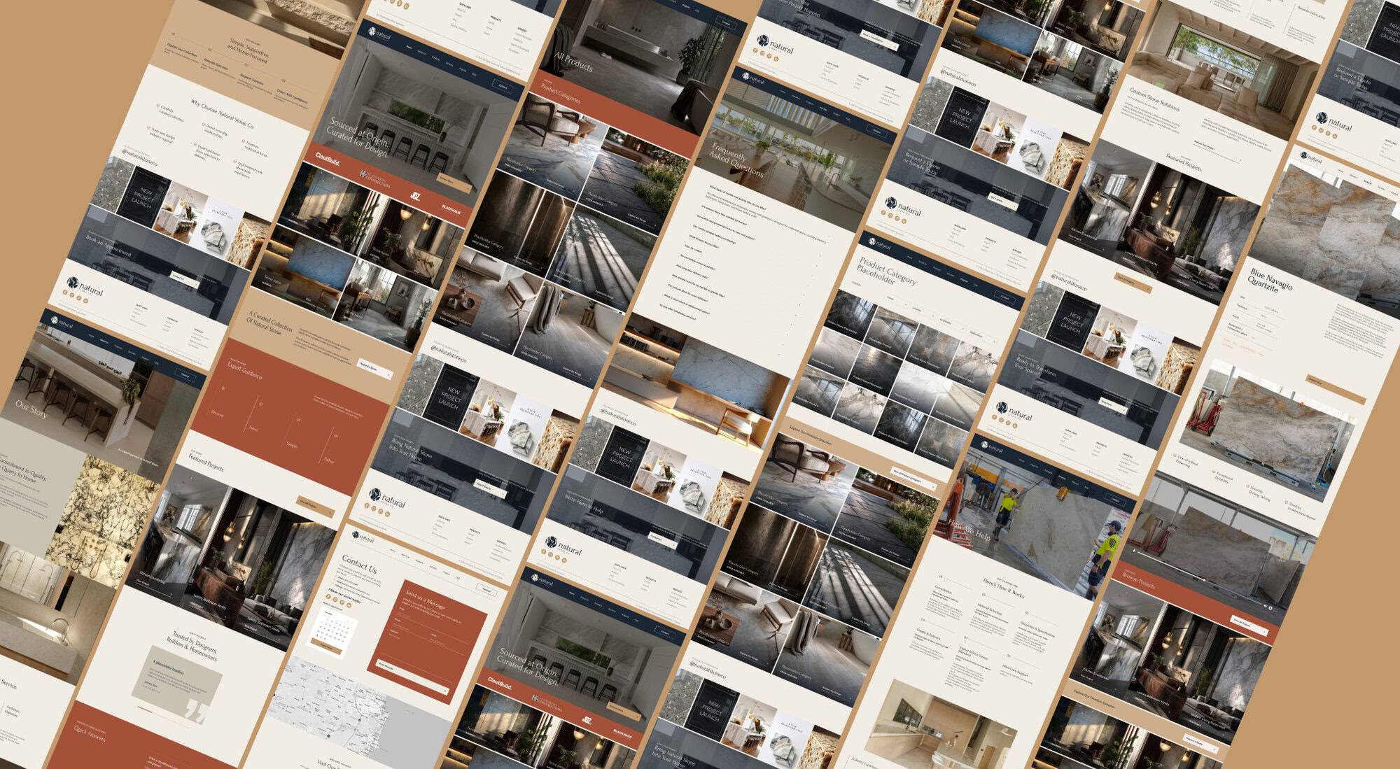 Collection of website design mockups for Natural Stone Co.