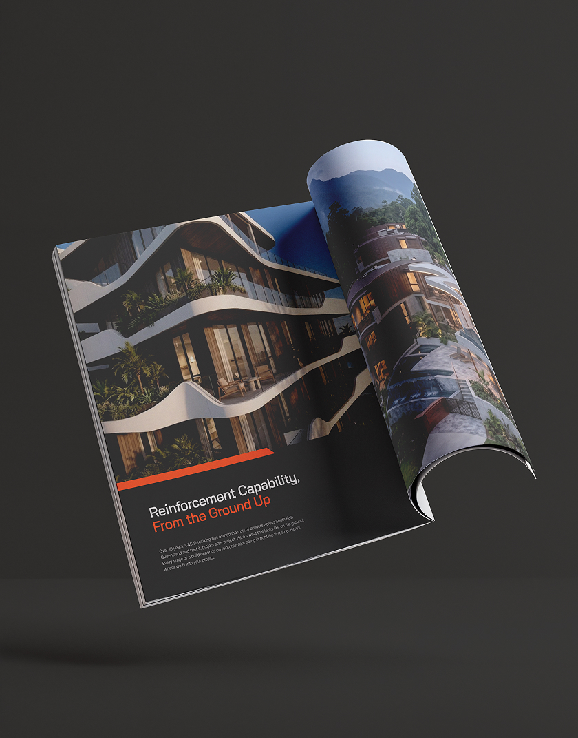Modern architectural brochure showcasing innovative building designs and features.